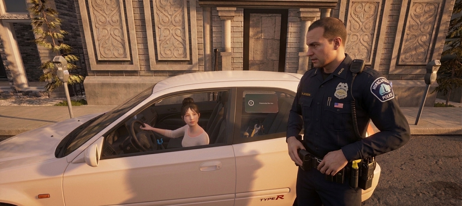 NextGen Badge — traffic-stop conversation between officer and driver